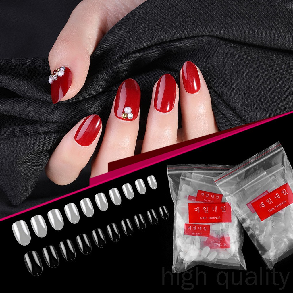 Bộ 500 Móng Tay Giả Hình Oval Trong Suốt Thời Trang Cho Nữ Run998