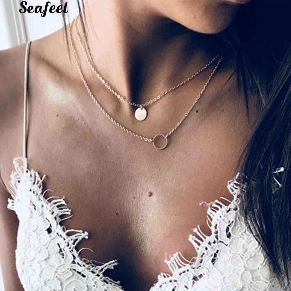 Dây chuyền 2 vòng với mặt kim loại đơn giản thời trang nữ