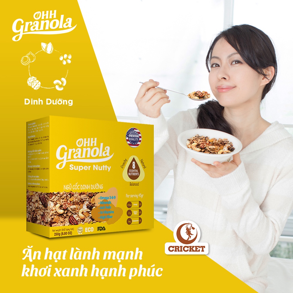 [ Xã Kho ] Ngũ cốc trái cây Ohh Granola Super Nutty Hộp 250g - Ngũ cốc dinh dưỡng cao cấp, hỗ trợ ăn kiêng.