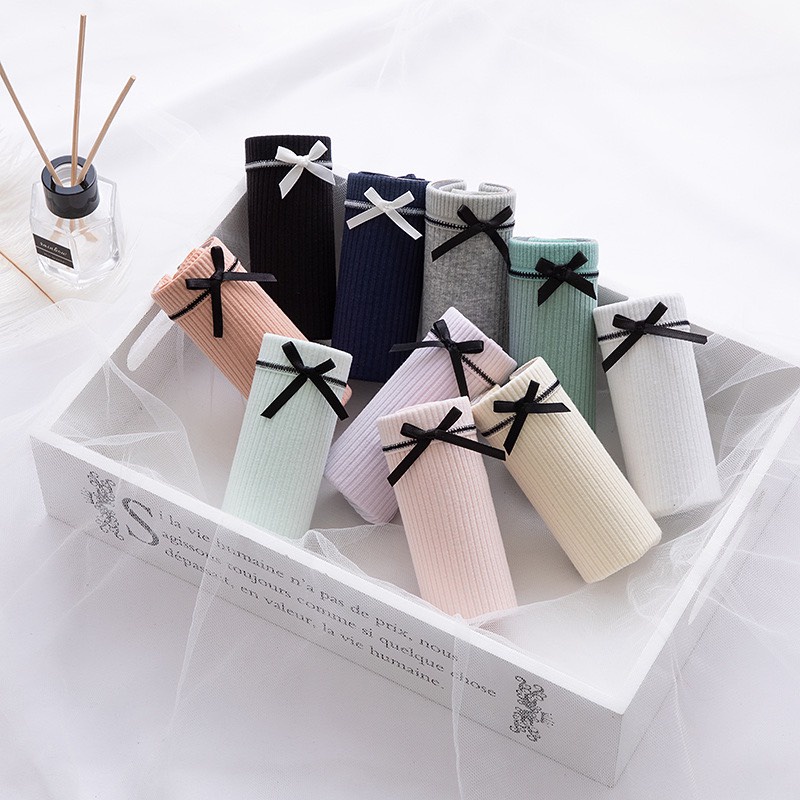 Quần Lót Nữ Cotton cao cấp thiết kế gân tăm viền đen đính nơ siêu xinh MÃ 1736