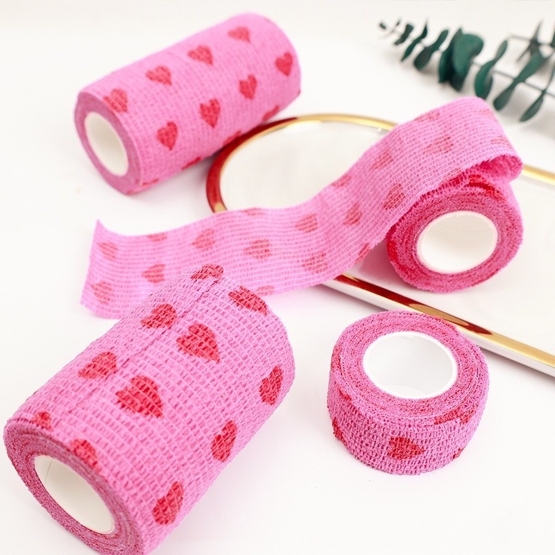 Băng Quấn Khớp Ngón Tay Co Giãn Tự Dính Bằng Vải Không Dệt In Họa Tiết Trái Tim