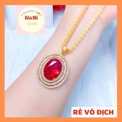 Dây chuyền nữ 💎𝑭𝑹𝑬𝑬𝑺𝑯𝑰𝑷 💎, dây chuyền xích mặt đá đỏ bền màu cao cấp