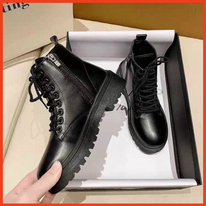Boots Nữ Ullzang, Giày Bốt Nữ Chiến Binh Cổ Lửng Khóa Kéo Siêu Hot