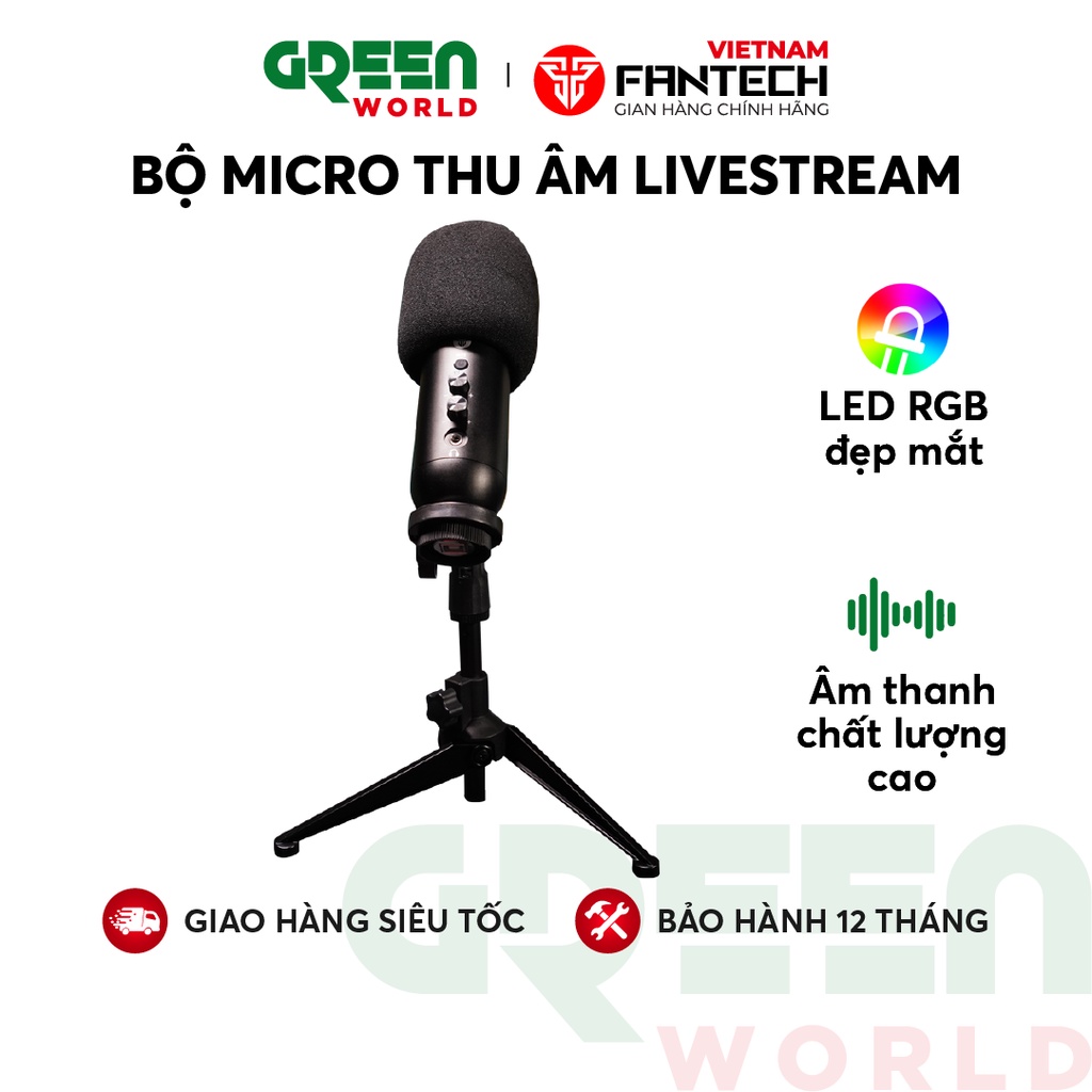 Micro Thu Âm Livestream Chuyên Nghiệp Fantech MCX01 LEVIOSA LED RGB Âm Thanh Chất Lượng Cao