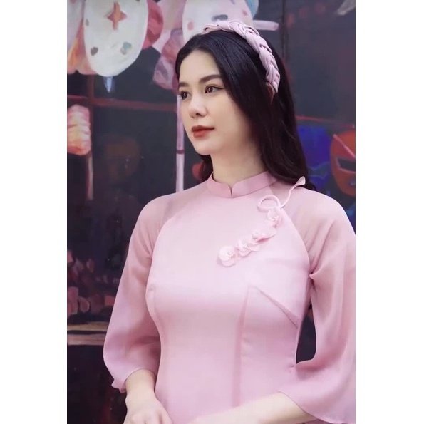 Áo Dài Cách Tân nữ 4 Tà  Đính Hoa Ngực Thiết Kế Siêu Xinh MS 24