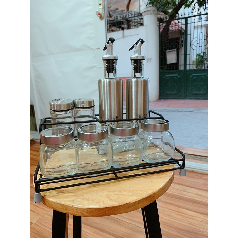 Kệ Để Lọ Gia Vị Nhà Bếp Sắt Đen 2 Tầng 3 Ngăn Mới Về Pp32S