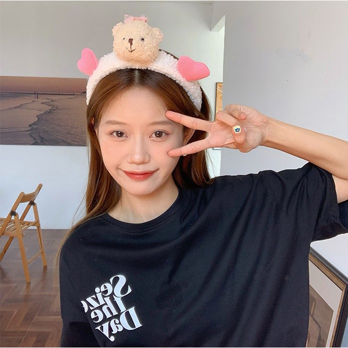 Băng đô cài tóc gấu tim phủ bông xinh xắn đáng yêu nữ tính CA51