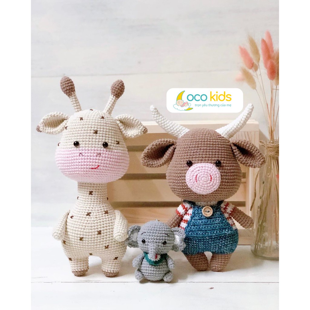 [FREESHIP + HANDMADE 100%] Thú bông móc len Trâu mặc yếm MATO cao cấp Coco Kids, đồ chơi thú bông len cao cấp và an toàn