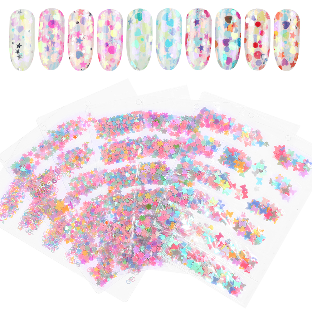 [Hàng mới về] Hộp kim tuyến hình tráI tim/ bướm 3D trang trí móng tay nghệ thuật