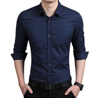 Áo sơ mi nam dài tay thời trang công sở, họa tiết chấm bi
