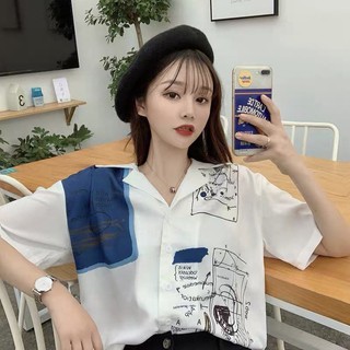 Áo sơ mi nữ tay lỡ CHUTCHIT in họa tiết