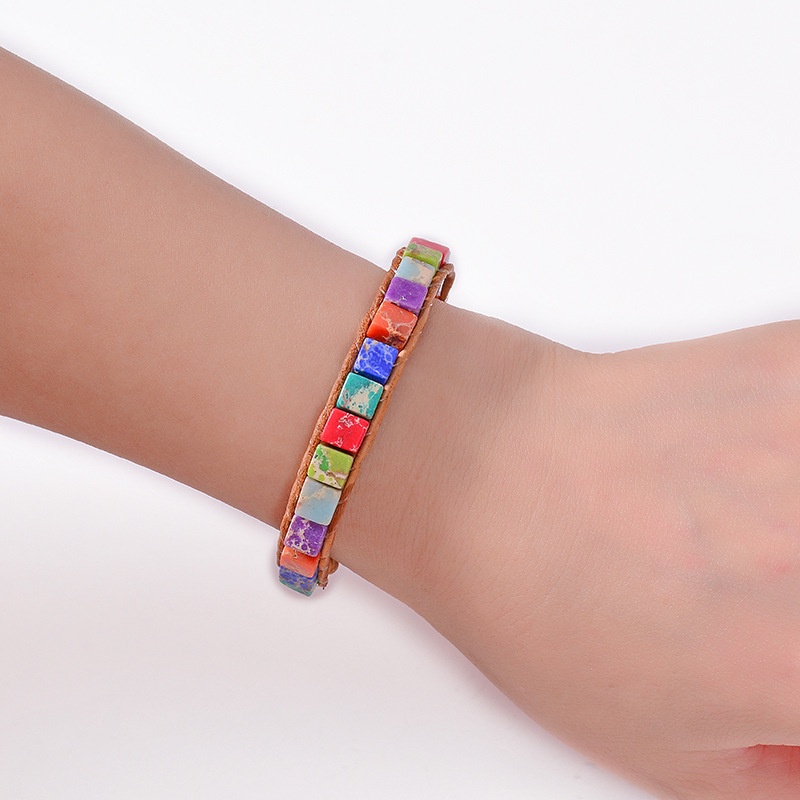 1 Vòng Tay Bện Dây Da Đính Đá Nhiều Màu Phong Cách Bohemian Vintage Cho Nữ