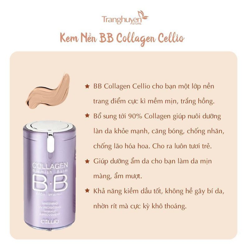 Kem nền BB Cellio Collagen Blemish Balm SPF 40 PA+++ #21 Light Beige: Tone Da sáng