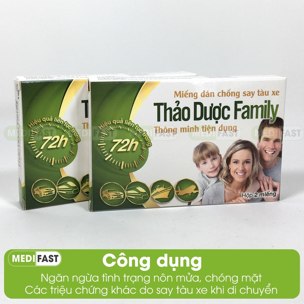 Miếng dán say xe Family hộp 2 miếng dán sau tai, giảm chóng mặt, nôn khi đi ô tô, tàu, máy bay từ gừng, bạc hà, quế