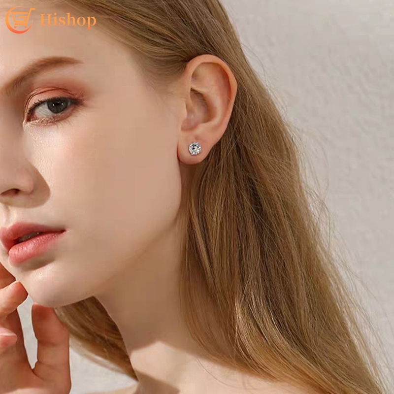 Bộ Khuyên Tai Hishop Màu Vàng/Bạc Đính Pha Lê Thời Trang Retro Hàn Quốc Cho Nữ