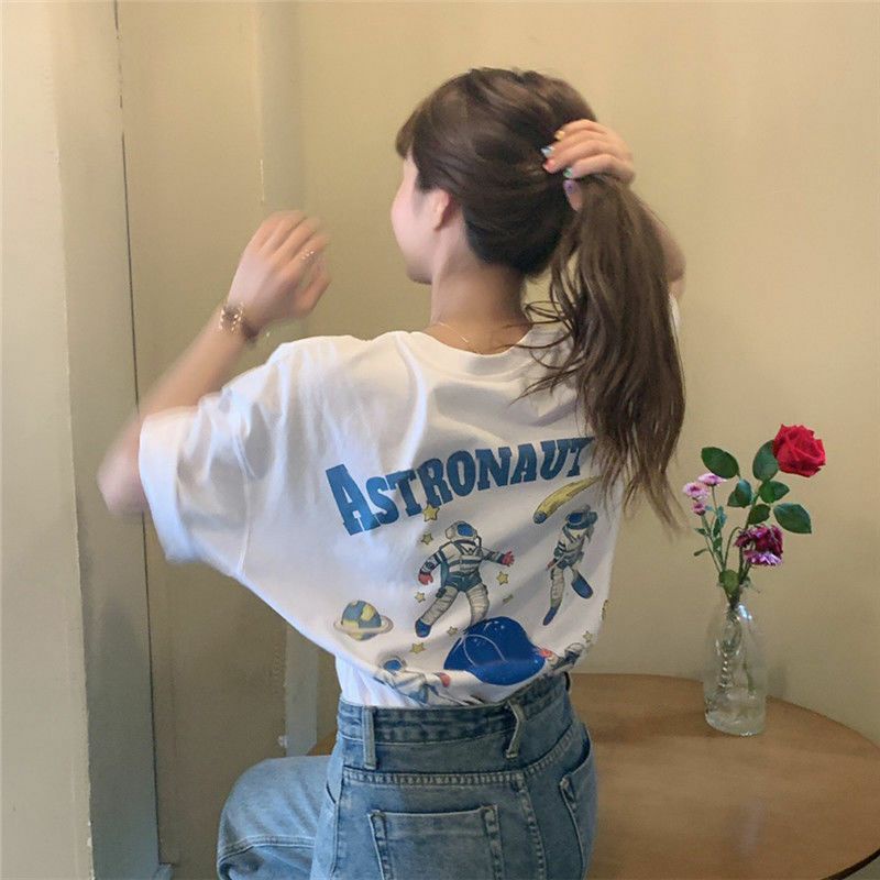 Áo Thun Tay Lỡ 100% Cotton Form Rộng Unisex Ulzzang Phi Hành Gia
