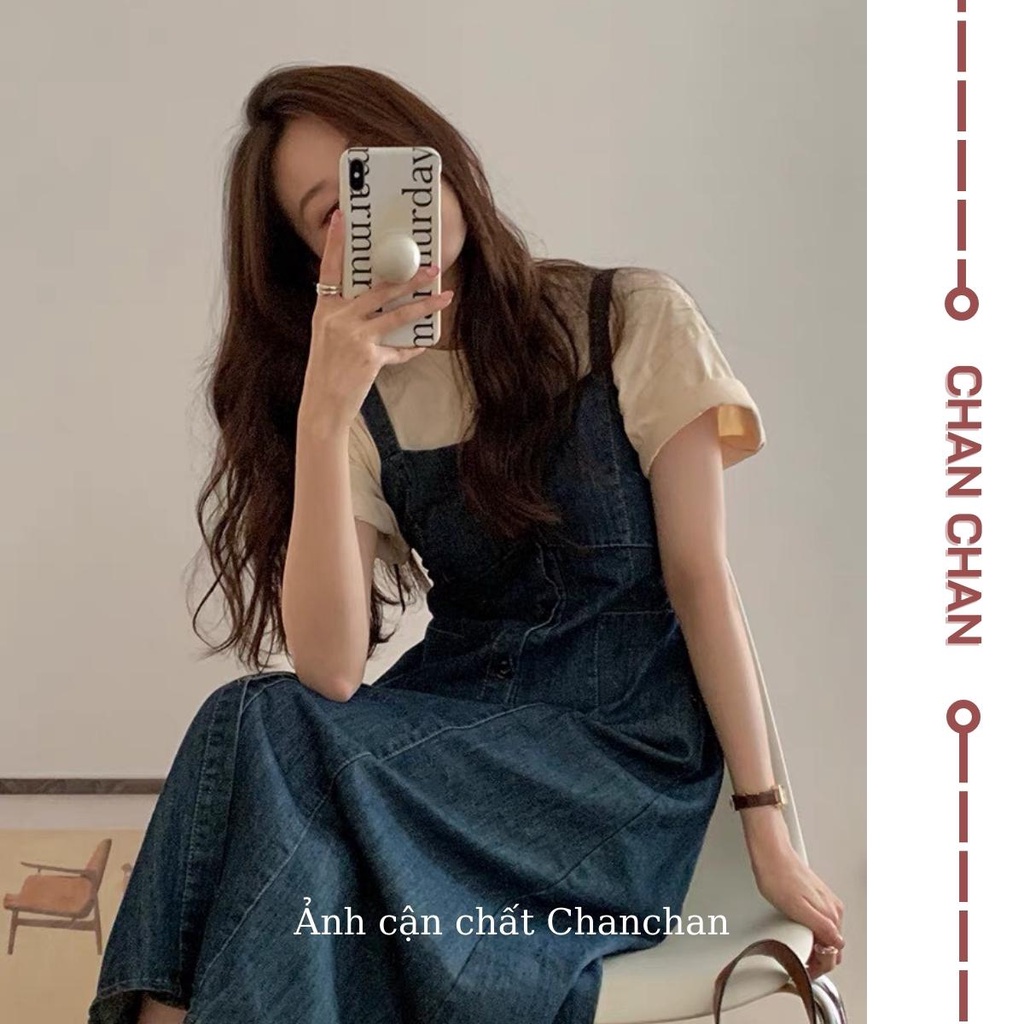 Váy Yếm JEAN Dáng Dài Chữ A Phong Cách Ulzzang, Váy Yếm Bò 2 Dây Demin