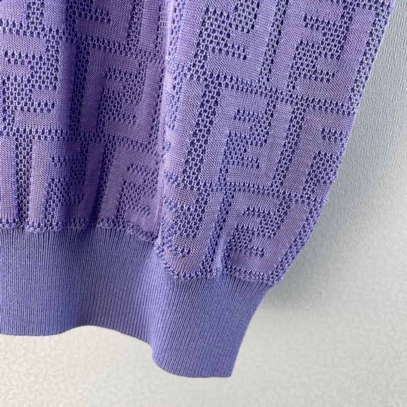 Áo len nữ tay ngắn họa tiết chữ thương hiệu Fendi FD cao cấp