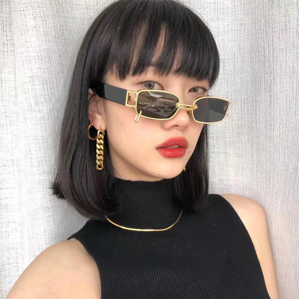 ❈Rowan❈ Kính Mát Chống Tia UV400 Gọng Kim Loại Hình Chữ Nhật Phong Cách Cổ Điển Thời Trang Cho Nữ