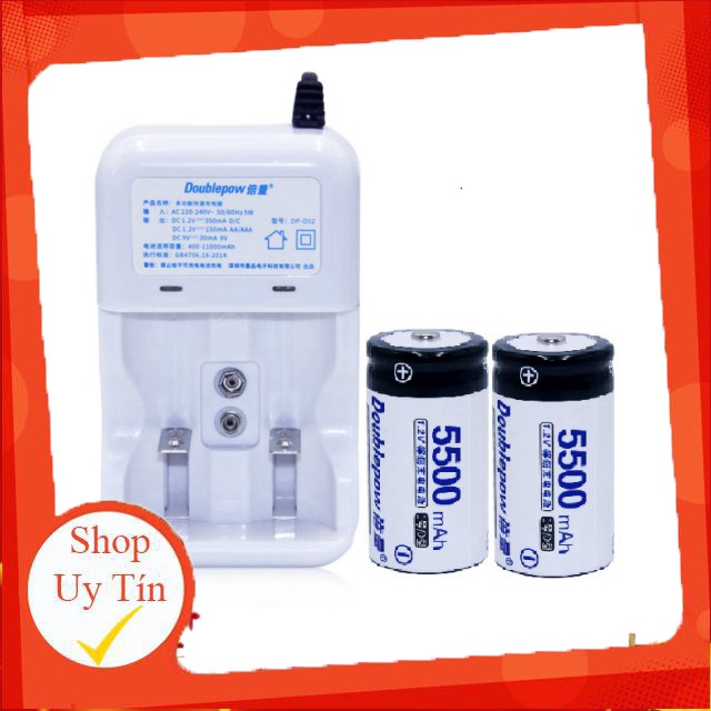 (GIÁ SẬP SÀN) Bộ pin + sạc pin Pin Đại ( Pin Số 1) dung lượng 5500mah Doublepow dùng cho bếp gas, đèn pin, chuông báo độ