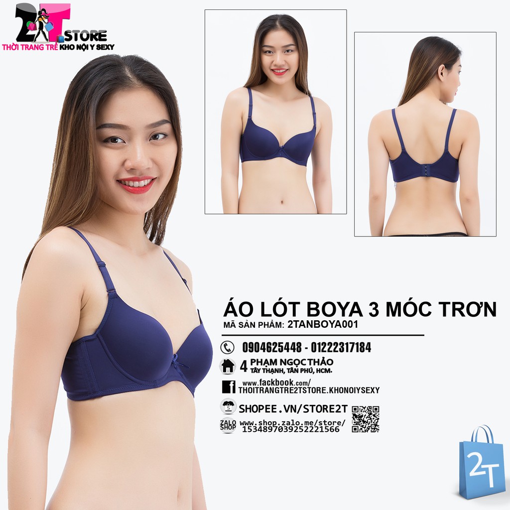 Áo Nâng Ngực Cotton 3 Móc Trơn (Xanh Dương)