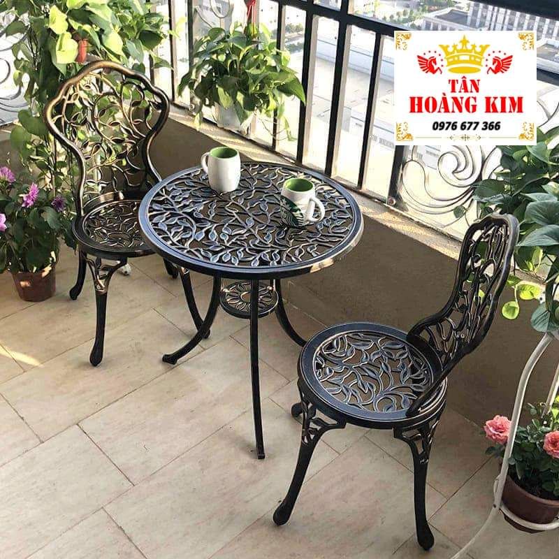 Bàn ghế nhôm đúc mẫu lá cây sân vườn ban công 4 ghế 1 bàn