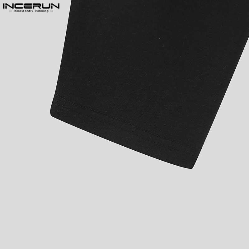 Áo thun INCERUN dài tay cổ chữ V màu trắng đen cho nam