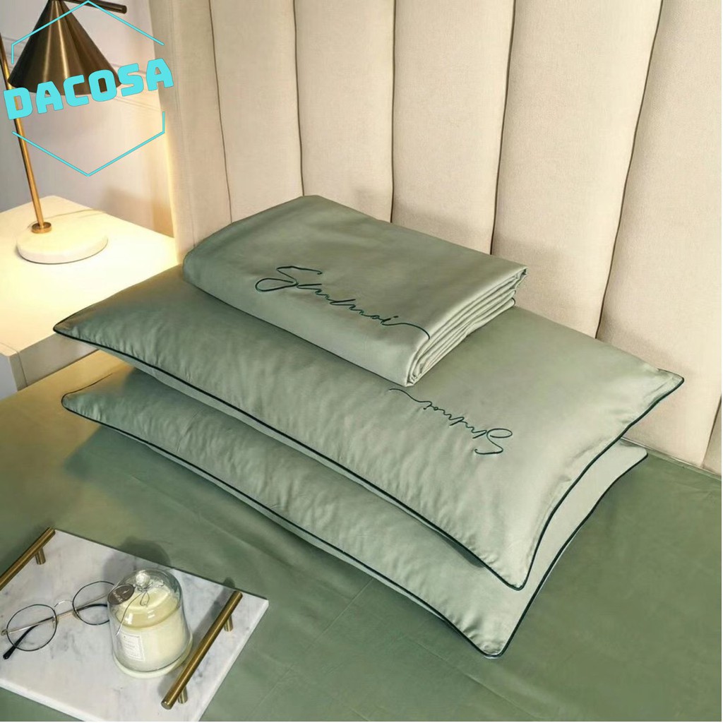 [Giá Sỉ] Bộ Chăn Ga Gối LỤA SUMOI 60S Màu Xanh Cốm Cao Cấp Khách Sạn