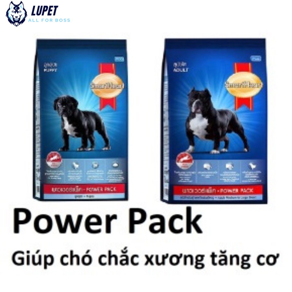 Thức ăn tăng cơ bắp cho chó Pitbull, Boxer, Dogo, Bully, Bulldog Smartheart Power Pack 1kg