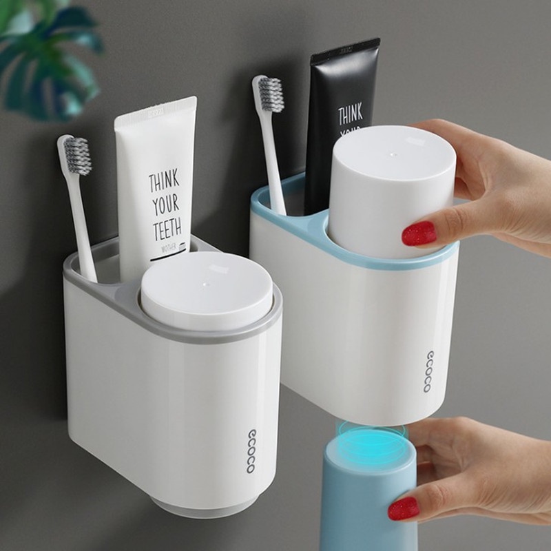 Kệ Đựng Bàn Chải Đánh Răng Ecoco, Giá Treo Bàn Chải Đánh Răng Tặng Kèm 2 Cốc