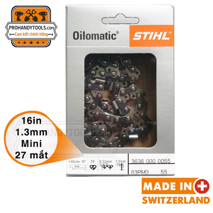 Lưỡi Cưa Xích Mini STIH 16in 27 Mắc Dùng Cho Máy STIHL MS 170, MS 250 - Made In Switzerland