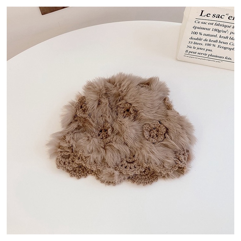 Mũ Dệt Kim Phối Lông Thỏ Ấm Áp Thời Trang Mùa Đông Cho Nữ