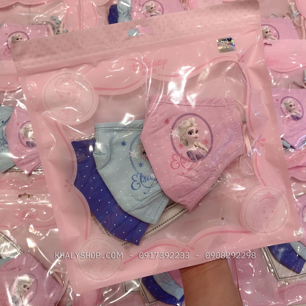 Set 3 khẩu trang vải Disney trẻ em hình công chúa Elsa chấm bi ( Frozen ) 3 màu cho bé gái 3 - 8 tuổi - 57NDWF94771 | BigBuy360 - bigbuy360.vn