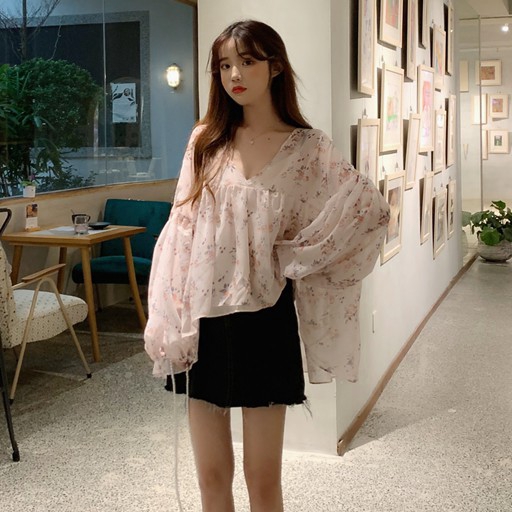 [Mã FASHIONCB81 hoàn tối đa 30K xu đơn 50K] Áo kiểu chiffon tay dài in hoa thời trang cho nữ