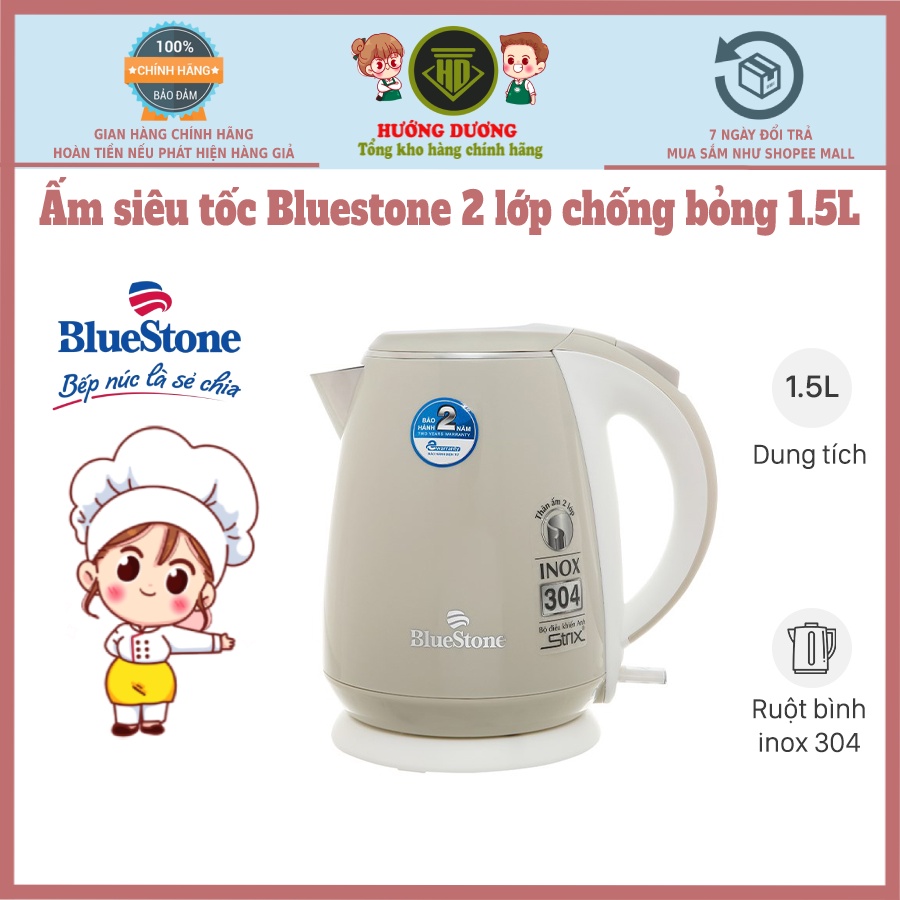 Ấm siêu tốc,Ấm Đun Siêu Tốc Bluestone 1.5 lít KTB-3453, Inox 304 An Toàn , Bảo hành chính hãng 2 năm