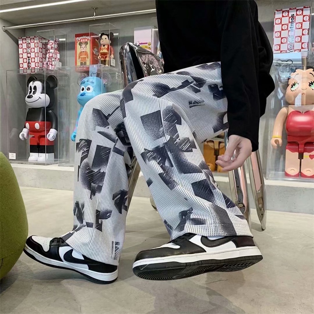 Quần ống rộng in họa tiết hoạt hình phong cách hip hop đường phố Hàn Quốc mới cho nam