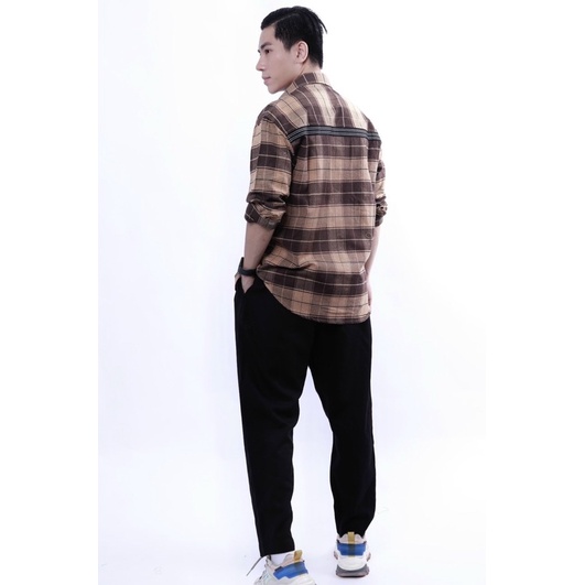 Sơ mi caro phối sọc lưng thời trang nam form suông rộng Nô Store