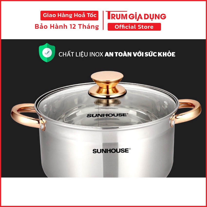Bộ nồi Sunhouse SH781, Bộ nồi inox SH781, 5 đáy dùng cho bếp từ, 3 nồi kích thước: 16cm, 20cm, 24cm. Phù hợp với mọibeep