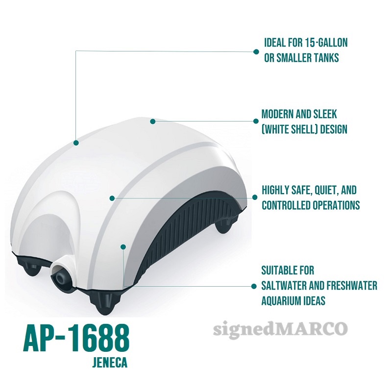 Máy sủi oxy siêu êm cho bể cá 1 vòi và 2 vòi hãng Jeneca AP-1688, AP-2688
