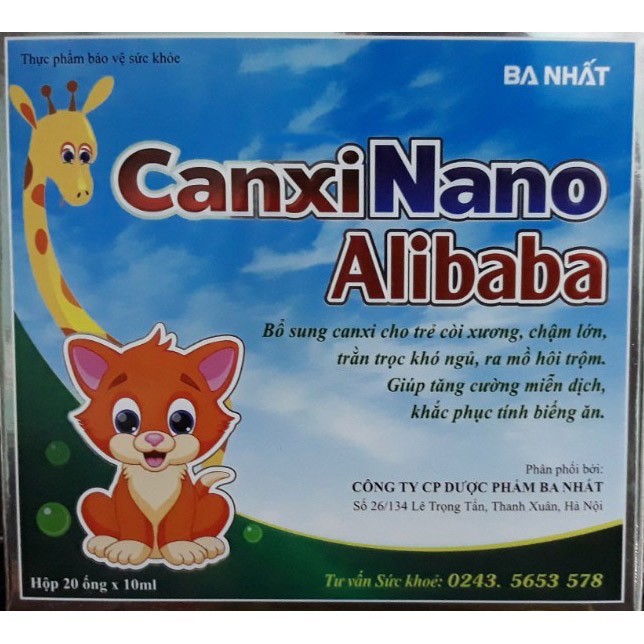 Siro Canxi Nano Alibaba Phát Triển Chiều Cao, Trị Biếng Ăn 20 ống X 10ml