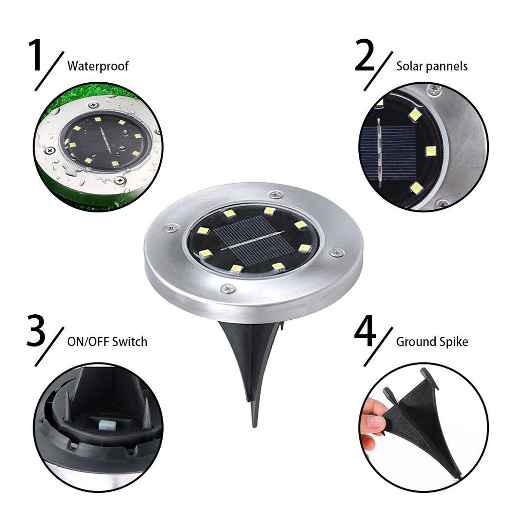 Đèn Led 8 Bóng Năng Lượng Mặt Trời Chống Thấm Nước Cho Lối Đi