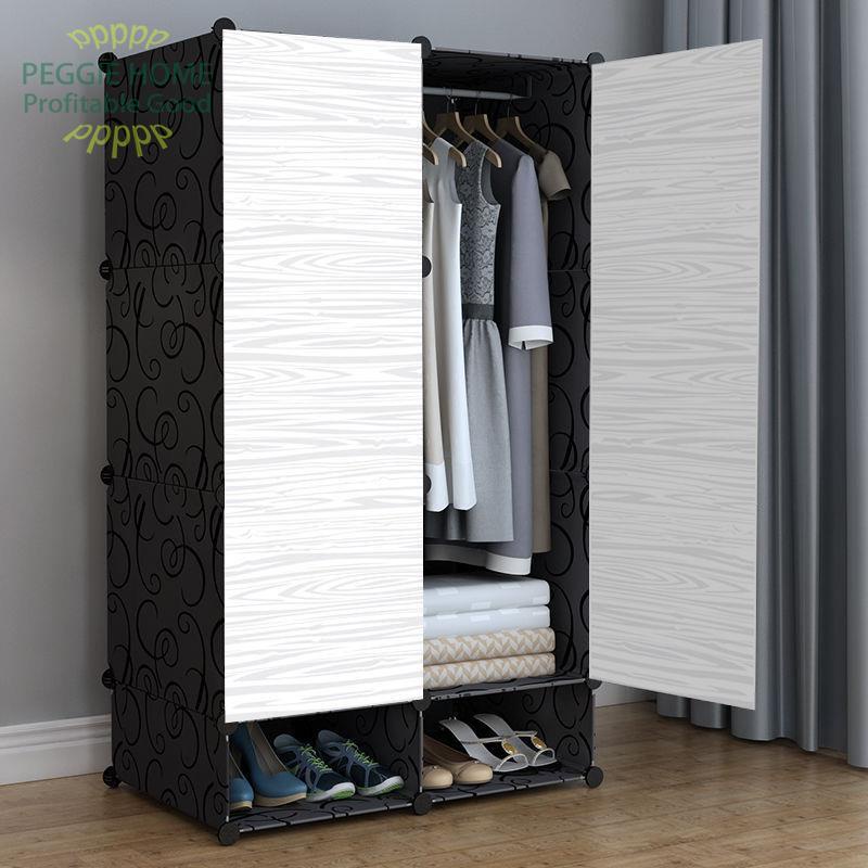 PEGGIEHOMETủ quần áo lắp ráp đơn giản đồ nội thất phòng ngủ hộ gia đình vải gỗ rắn ống thép cố đậm nhỏ treo cửa trượt lư