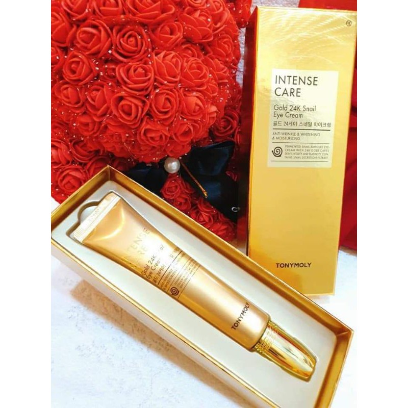 Kem mắt ốc sên vàng 24k dưỡng ẩm, giảm nhăn, mờ thâm sạm mắt Tonymoly Intense Care Gold 24k Snail Eye Cream