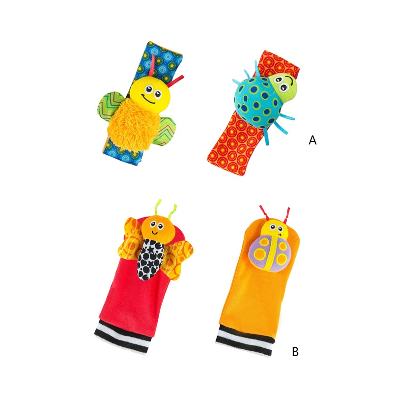 Bộ 2 Đồ Chơi Lục Lạc Đeo Cổ Tay / Mắt Cá Chân Có Chuông Kiểu Hoạt Hình Dễ Thương Cho Bé Sơ Sinh