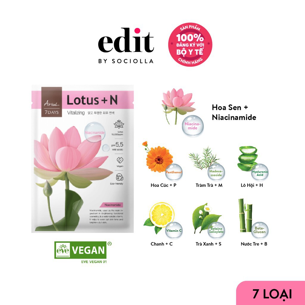 [Hàng tặng] Mặt nạ ARIUL 7 Days Mask Hoa sen Lotus + N (Niacinamide)