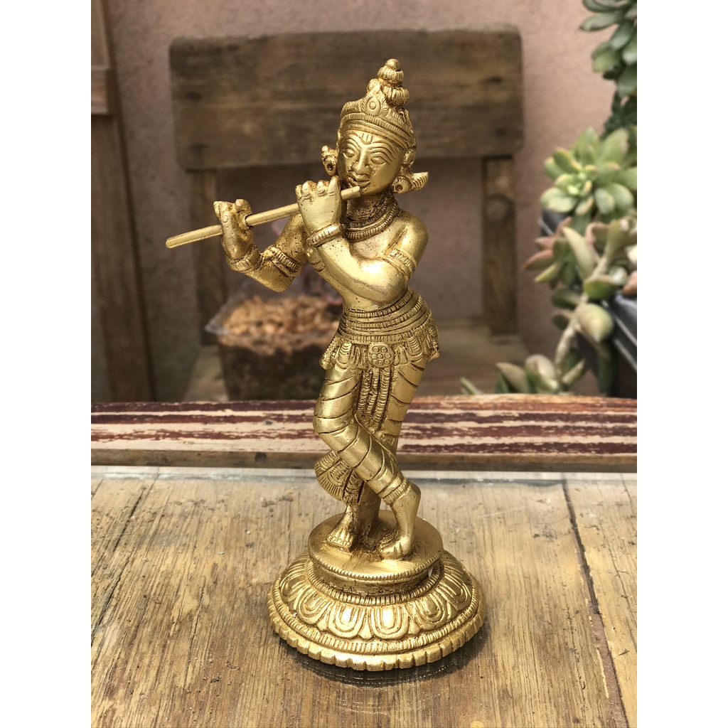 Tượng Krishna Bằng Đồng Nguyên Chất Nhiều Kích Cỡ - Nhập Khẩu Trực Tiếp Từ Ấn Độ - Trang Trí Góc Thiền