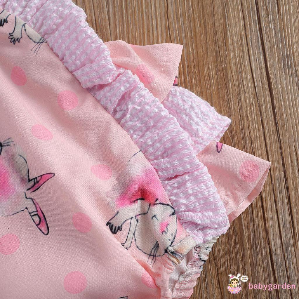 Bộ Áo Liền Quần In Hình Thỏ Màu Hồng Xếp Ly Dễ Thương Dành Cho Bé