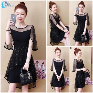 Đầm dự tiệc dáng xòe tay Lửng Phối ren TH503