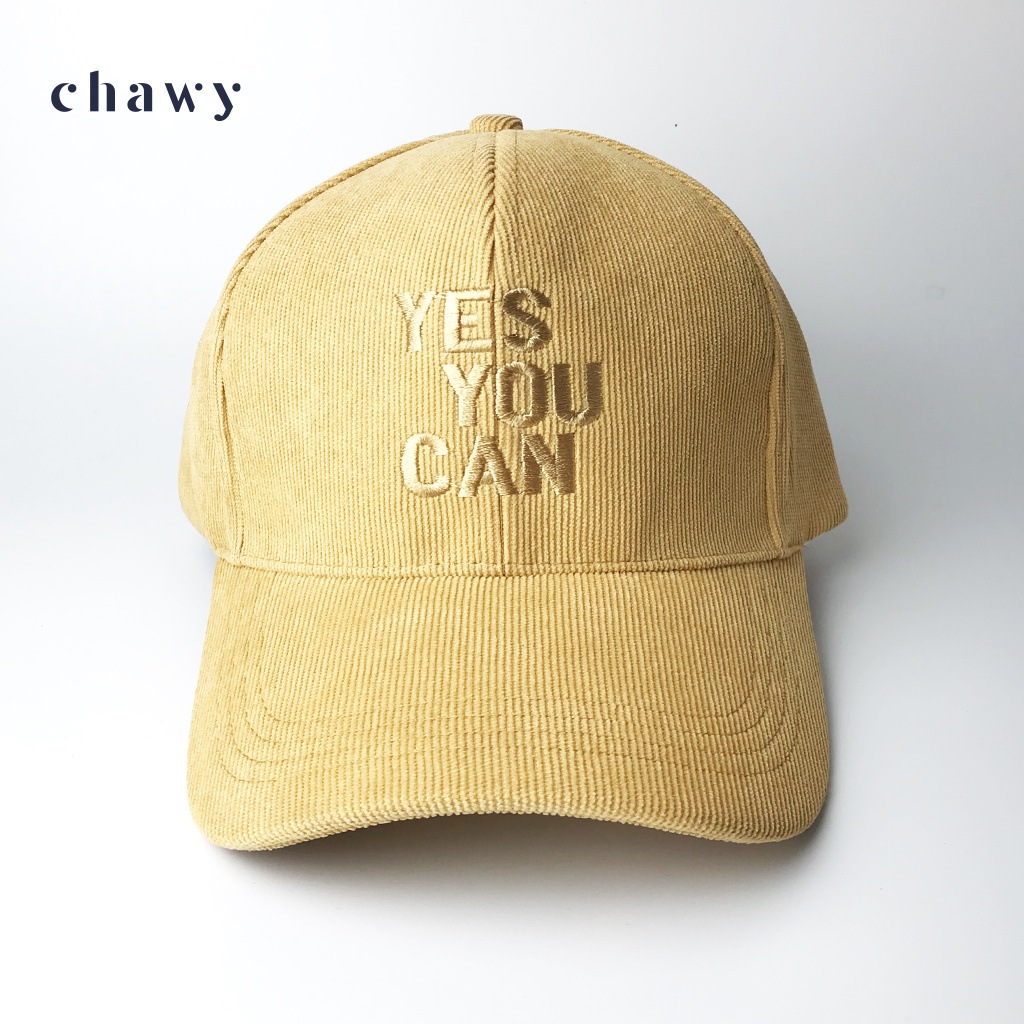 Mũ lưỡi trai nhung unisex, Nón kết nhung nam nữ thêu chữ Yes You Can phong cách Ulzzang Chawystore - K12