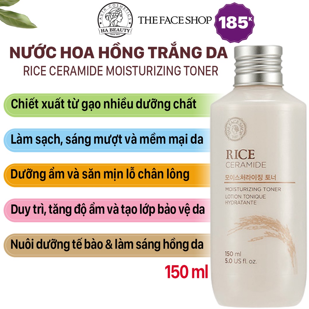 Nước hoa hồng trắng da dưỡng ẩm se khít lỗ chân lông cấp ẩm The Face Shop Rice Ceramide Moisturizing Toner 150ml